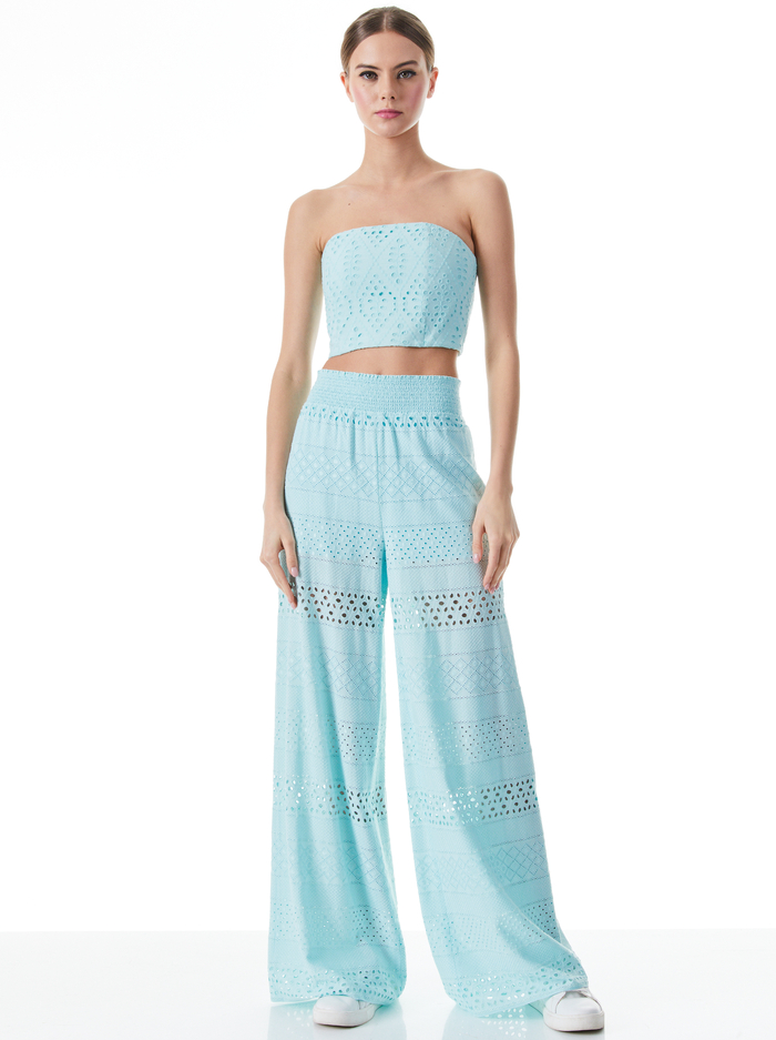 RUSSELL HIGH WAISTED EYELET PANT - POWDER BLUE image 2 - Alice And Olivia
