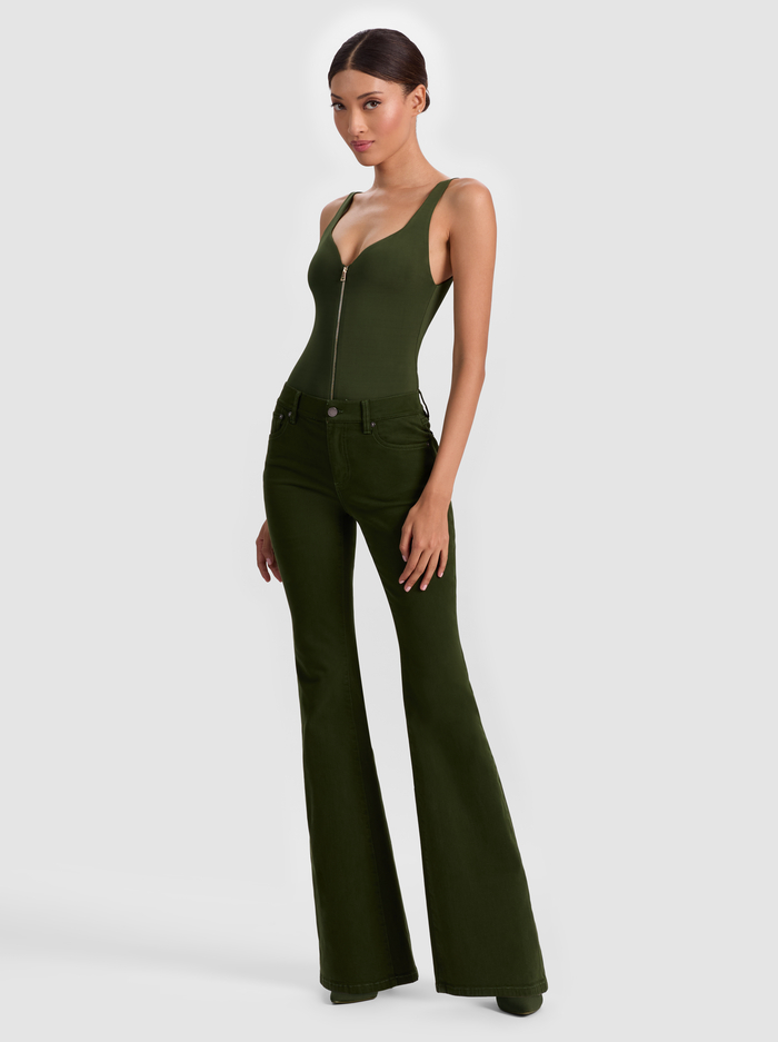 EVE ZIP FRONT BODYSUIT - DARK OLIVE image 4 - Alice And Olivia