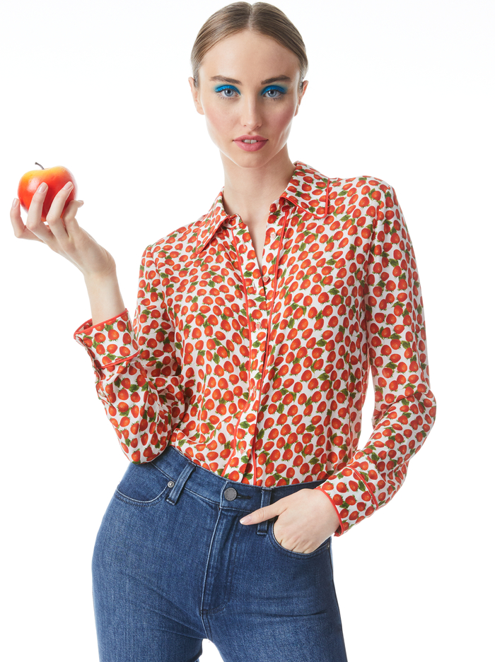 WILLA SILK BLOUSE - STRAWBERRY JAM SOFT WHITE - Alice And Olivia