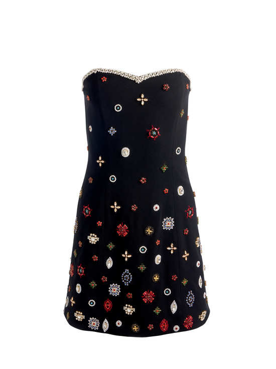 BLACK/MULTI-IVA EMBELLISHED MINI DRESS