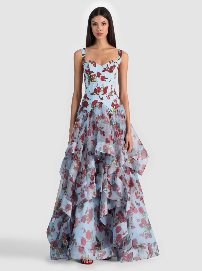 DOROTHEA PRINTED BALLGOWN - AMERICAN BEAUTY CAROLINA BLUE - ALICE + OLIVIA