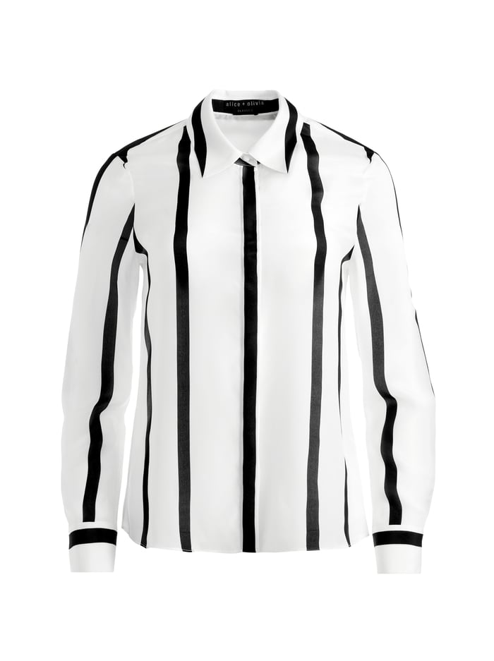 WILLA SILK BLOUSE - MODERN STRIPE WHITE/BLK image 5 - Alice And Olivia