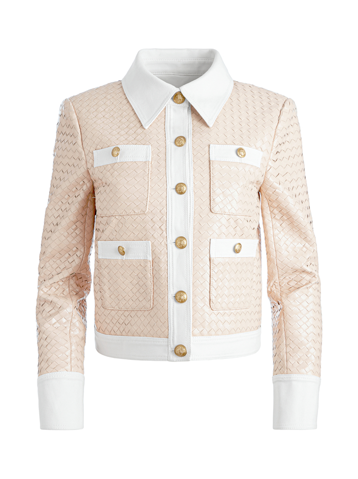 KINLEY WOVEN VEGAN LEATHER JACKET - ALMOND/OFF WHITE image 6 - Alice And Olivia