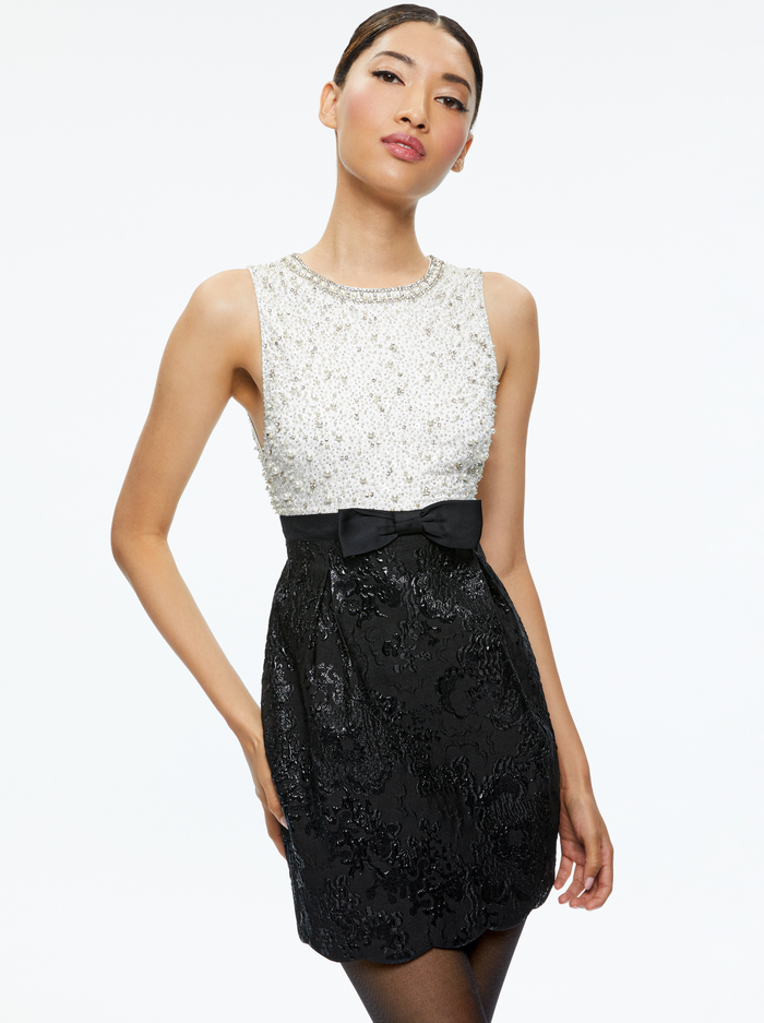TRUE EMBELLISHED BODICE MINI DRESS - OFF WHITE/BLACK image 2 - Alice And Olivia
