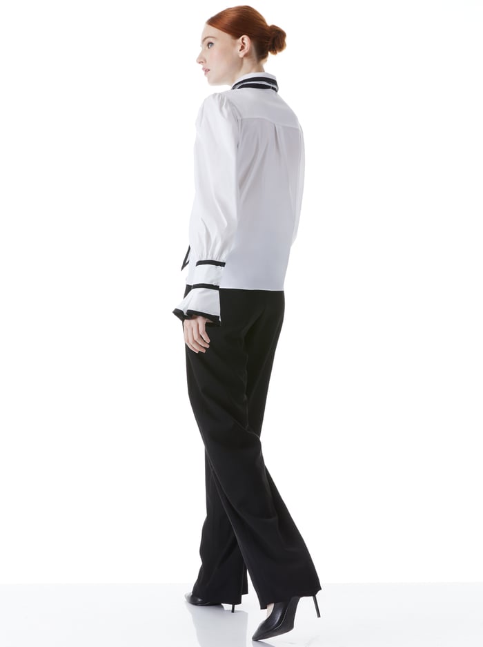 SHAREN PUFF SLEEVE BOW TIE BLOUSE - WHITE/BLACK image 1 - Alice And Olivia