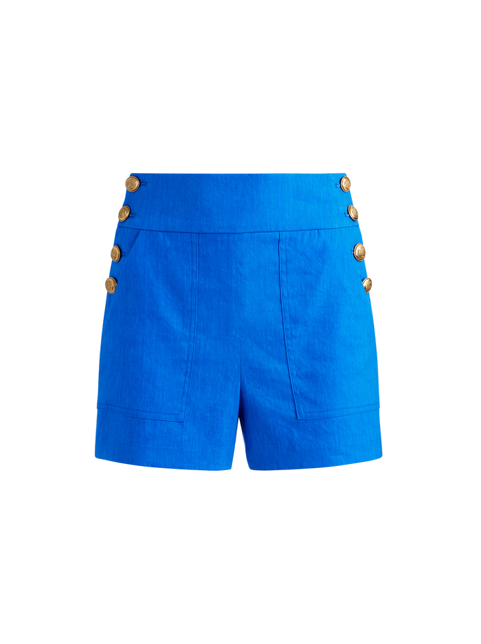 DONALD LINEN HIGH WAISTED SIDE BUTTON SHORTS - SAPPHIRE image 5 - Alice And Olivia