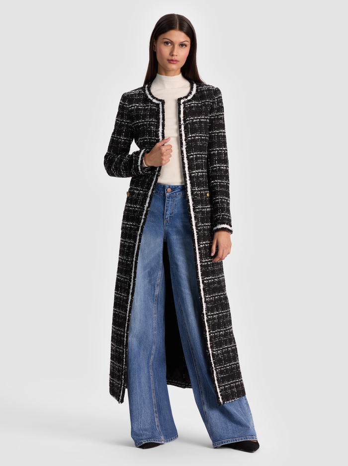 KIDMAN MAXI JACKET - BLACK/OFF WHITE - Alice And Olivia