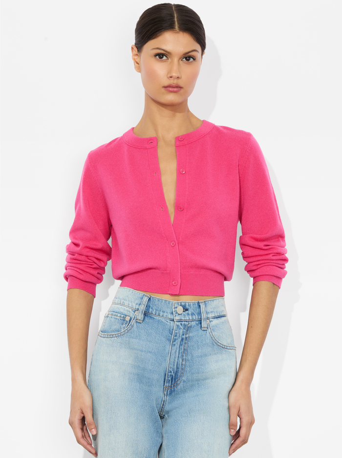DOLLIE CASHMERE CARDIGAN - RASPBERRY - Alice And Olivia