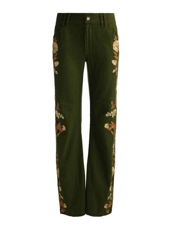 DARK OLIVE/MULTI-AKERS EMBROIDERED PANT
