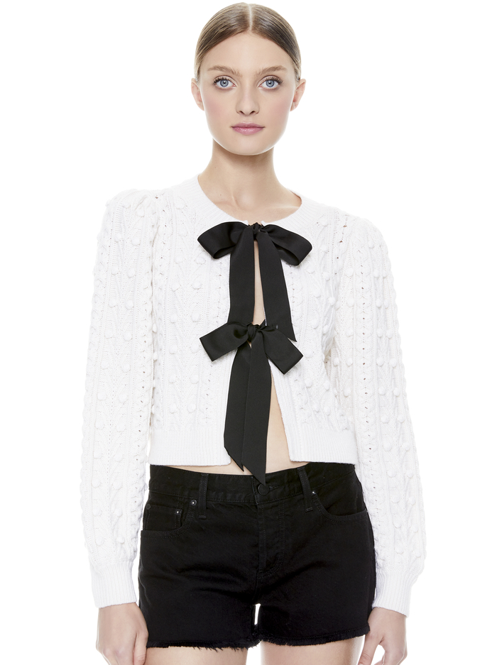 KITTY PUFF SLEEVE CARDIGAN - SOFT WHITE/BLACK image 1 - Alice And Olivia