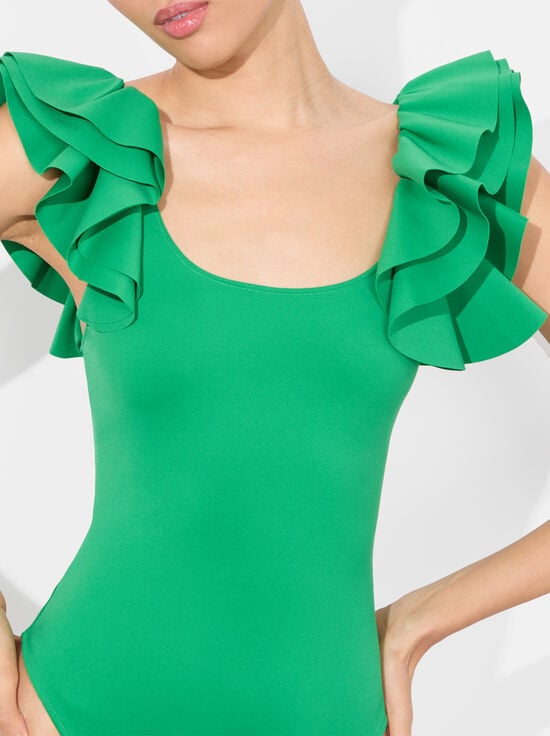 LIGHT EMERALD-TAWNY RUFFLE BODYSUIT