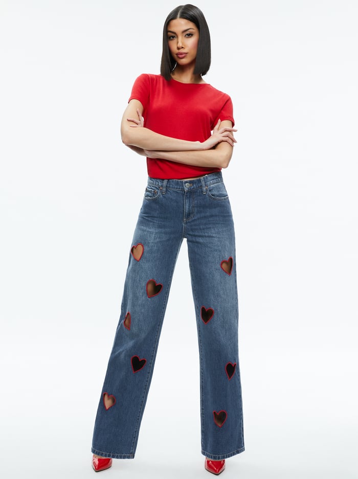 KARRIE EMBROIDERED HEART CUTOUT JEAN - TRUE BLUES DARK image 4 - Alice And Olivia