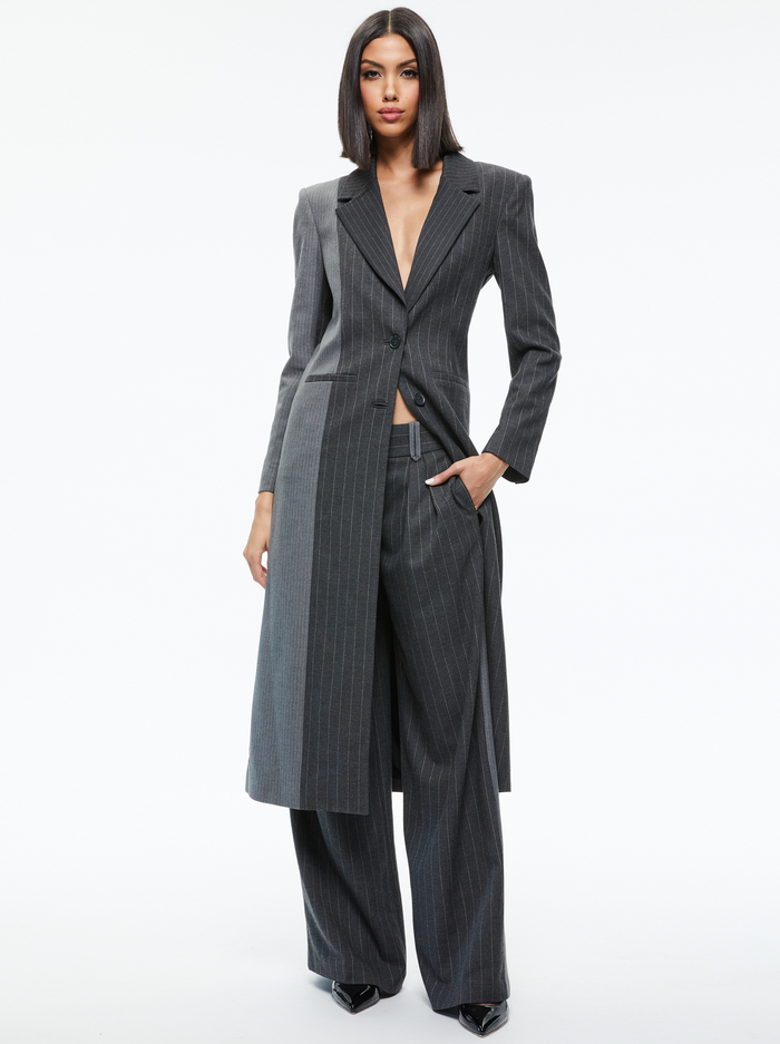 BRET LONG BLAZER - GREY/CHARCOAL PINSTRIPE image 4 - Alice And Olivia