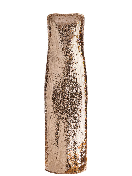 TAN/BRONZE-FIFI SEQUIN STRAPLESS MAXI DRESS