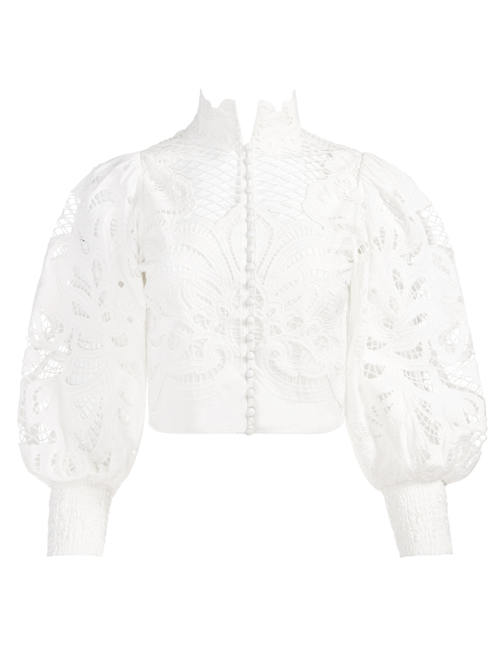 Yaz Eyelet Crop Blouse In Off White | Alice And Olivia