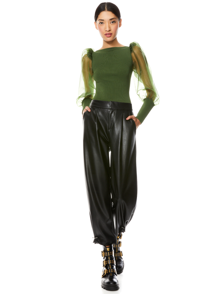 ABELLA PUFF SLEEVE CROP TOP - ARMY GREEN image 4 - Alice And Olivia