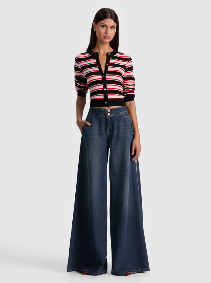 DOLLIE CASHMERE CARDIGAN - BLACK/PERFECT RUBY/BISCOTTI image 1 - Alice And Olivia