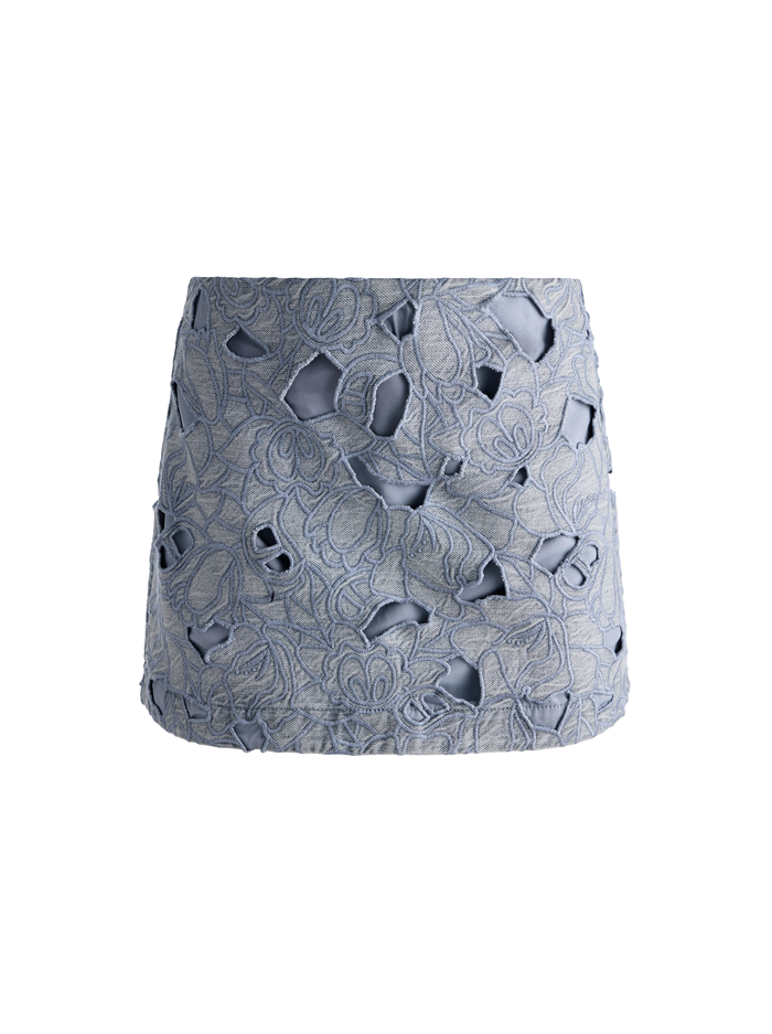 RUBI LASER-CUT DENIM SKIRT - ROCKSTAR BLUE image 5 - ALICE + OLIVIA