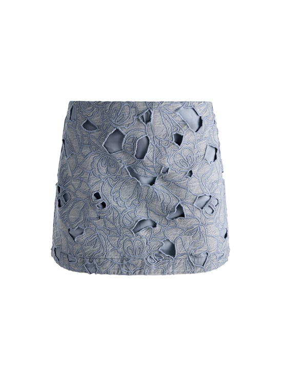ROCKSTAR BLUE-RUBI LASER-CUT DENIM SKIRT