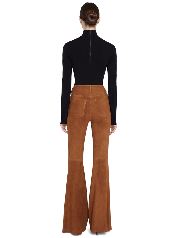 BRENT HIGH WAISTED SUEDE PANT - CAMEL image 2 - Alice And Olivia