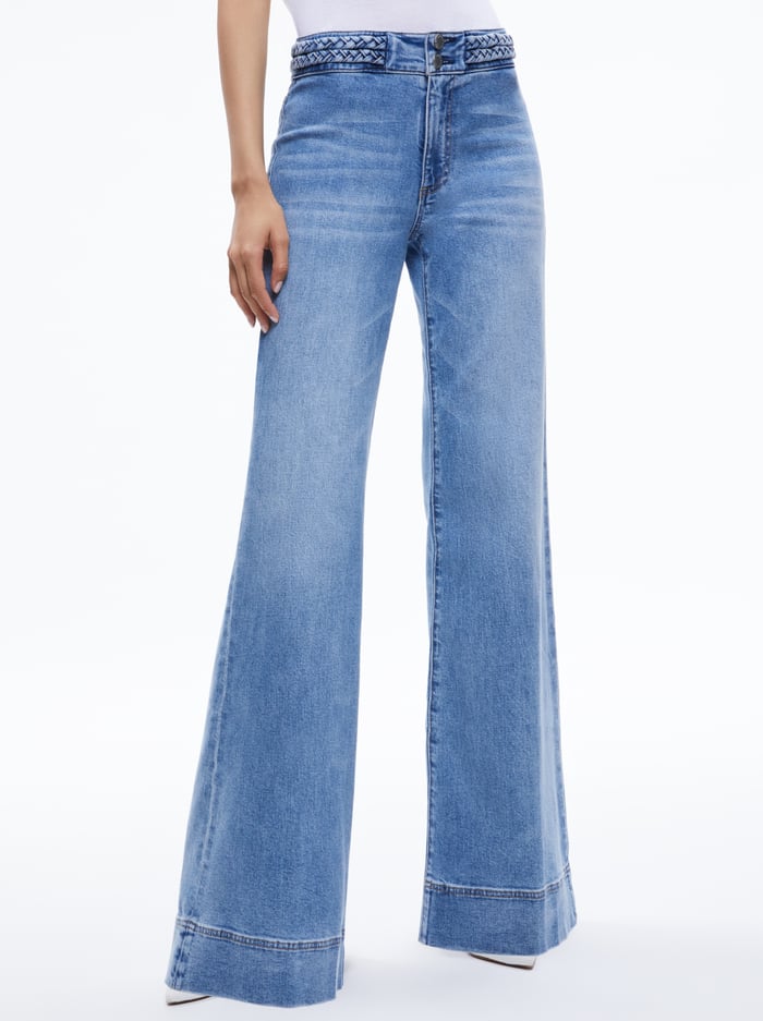 MISSY BRAIDED WAISTBAND JEAN - IVY BLUE - Alice And Olivia