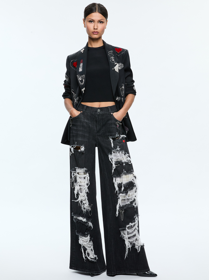IVAN EMBELLISHED BLAZER - BLACK/SILVER image 4 - Alice And Olivia