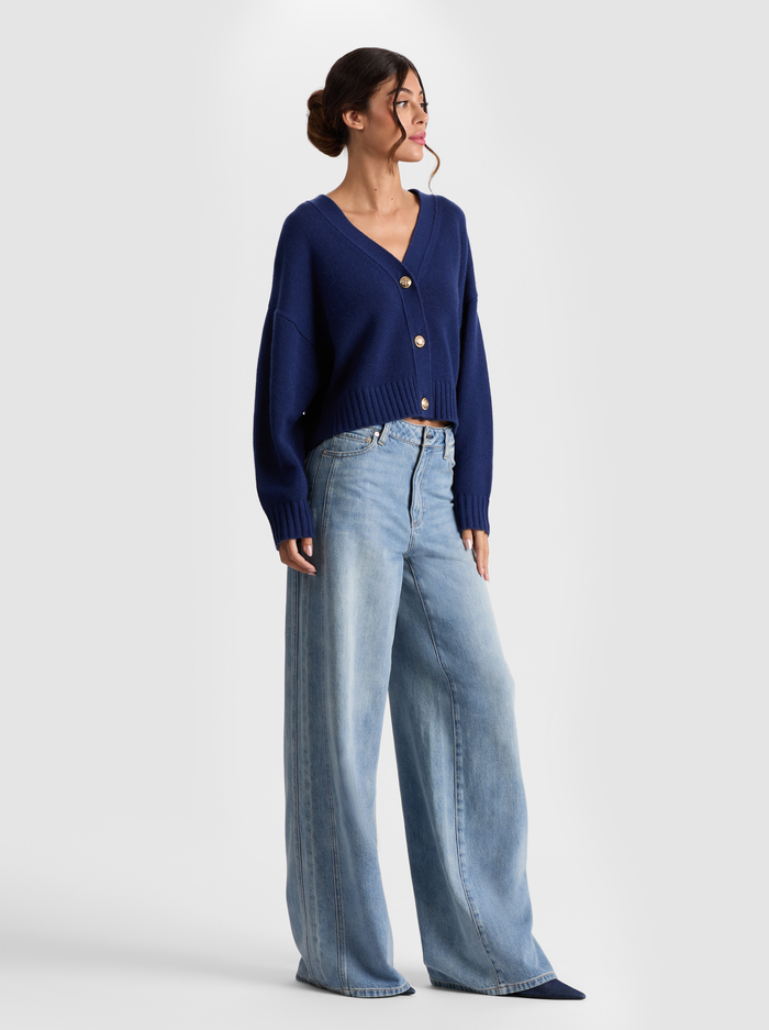 ATTICUS CASHMERE CARDIGAN - INDIGO image 4 - Alice And Olivia