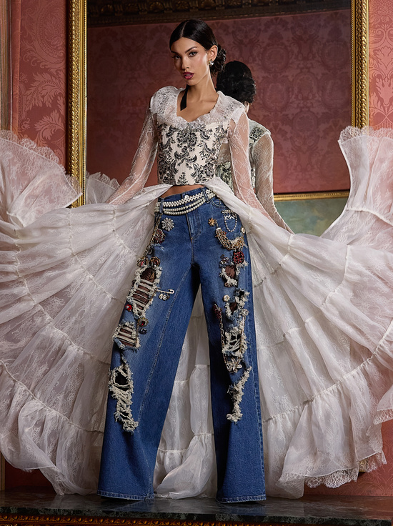 MOONLIT ROCOCO VANILLA-GUINEVERE EMBELLISHED BUSTIER