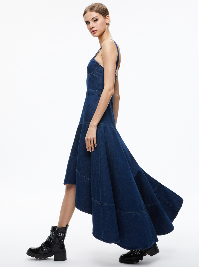 DONELLA DENIM HIGH LOW DRESS - LOVE TRAIN image 4 - Alice And Olivia