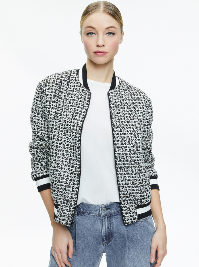 FELISA VARSITY BOMBER JACKET - BLACK/OFF WHITE - Alice And Olivia