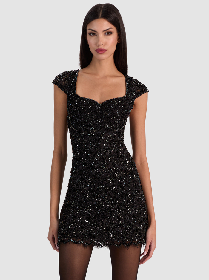 EVE EMBELLISHED LACE MINI DRESS - BLACK image 4 - Alice And Olivia