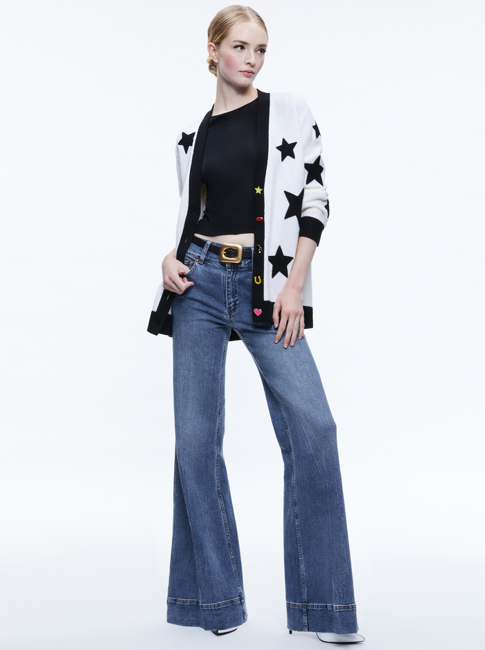 BRADFORD NOVELTY BUTTONS CARDIGAN - SOFT WHITE/BLACK image 4 - Alice And Olivia