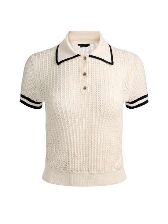 SOFT WHITE/BLACK-MARTHA POINTELLE POLO