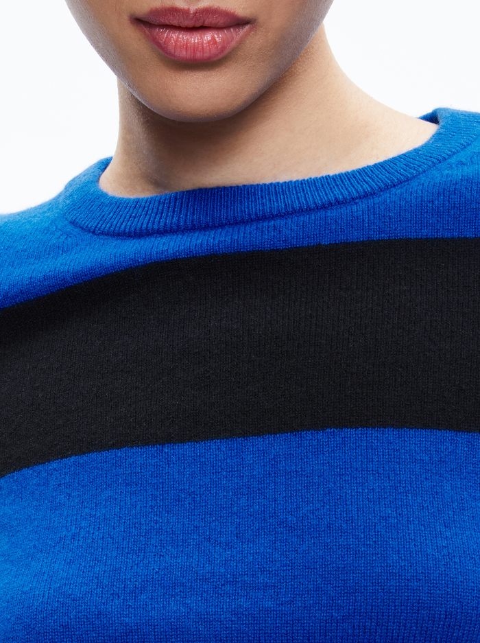 LUNA CREWNECK SWEATER - SAPPHIRE/BLACK STRIPE image 3 - Alice And Olivia