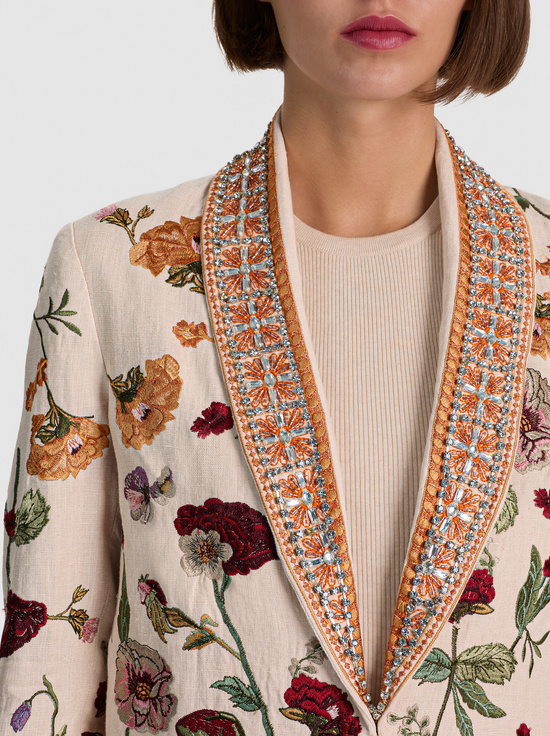 OATMEAL MELANGE/MULTI-IVAN EMBELLISHED LINEN BLAZER