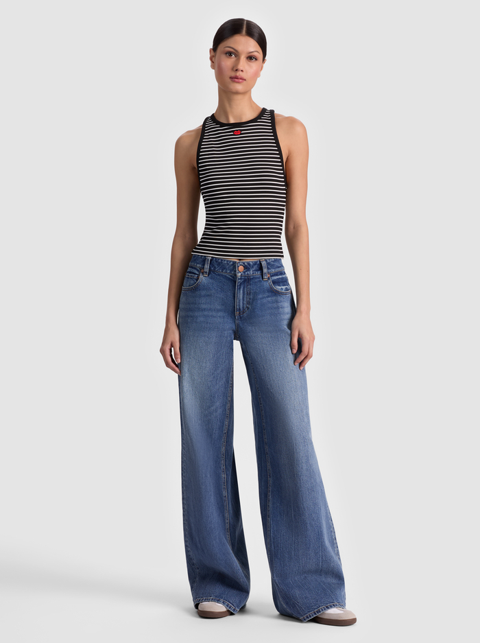 ALLEN EMBROIDERED TANK TOP - BLACK/OFF WHITE STRIPE image 1 - ALICE + OLIVIA