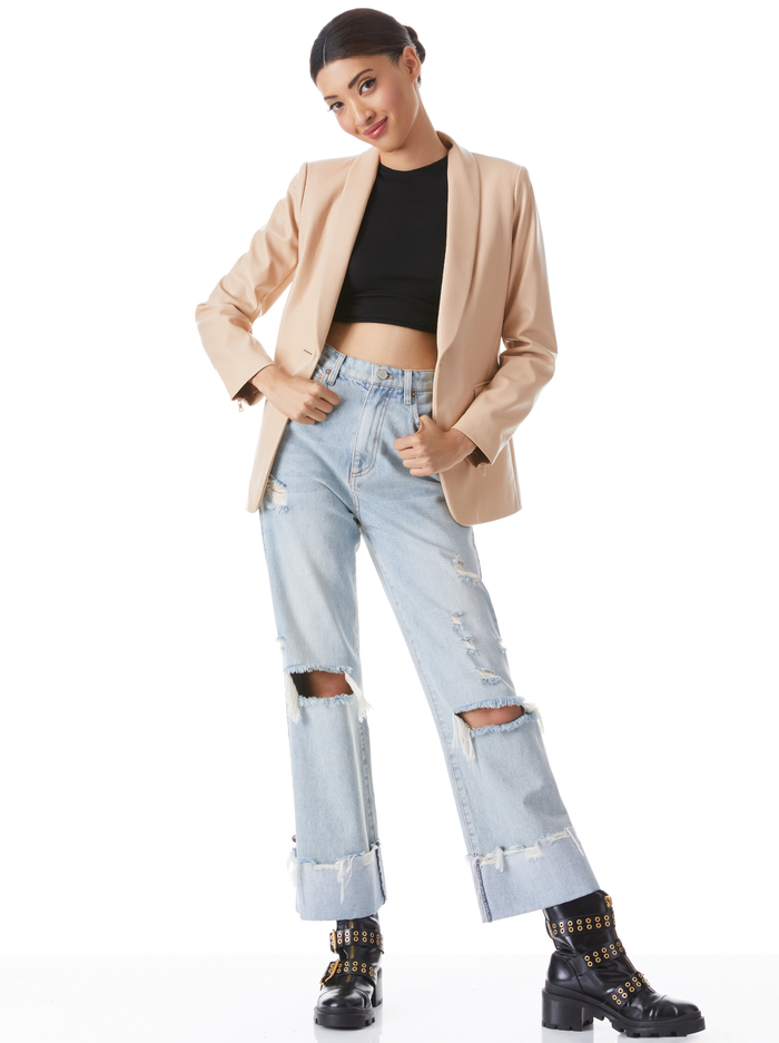 MACEY VEGAN LEATHER SHAWL COLLAR BLAZER - ALMOND image 4 - Alice And Olivia