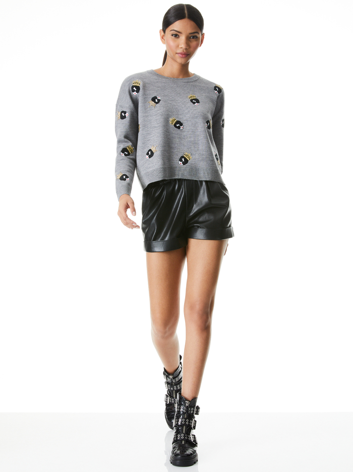 GLEESON EMBELLISHED PULLOVER - MED HEATHER GREY/MULTI image 2 - ALICE + OLIVIA