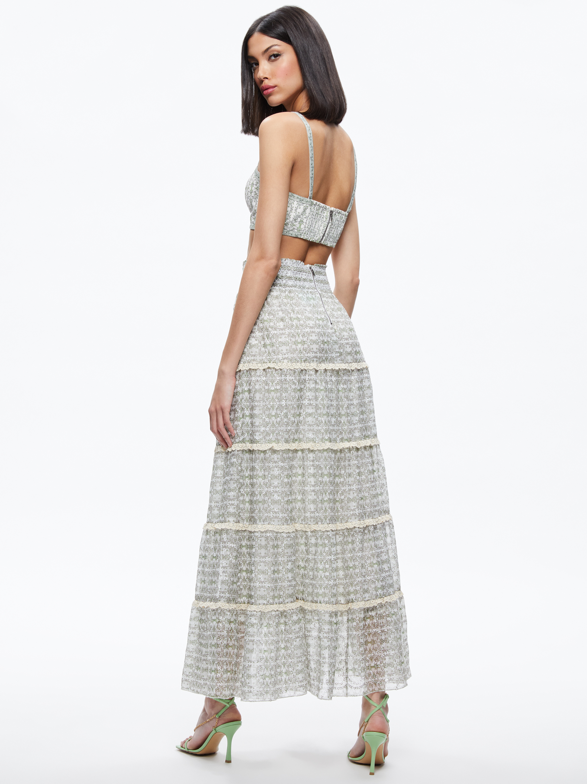 And The Why Asymmetric Geo Printed Tiered Maxi Skirt