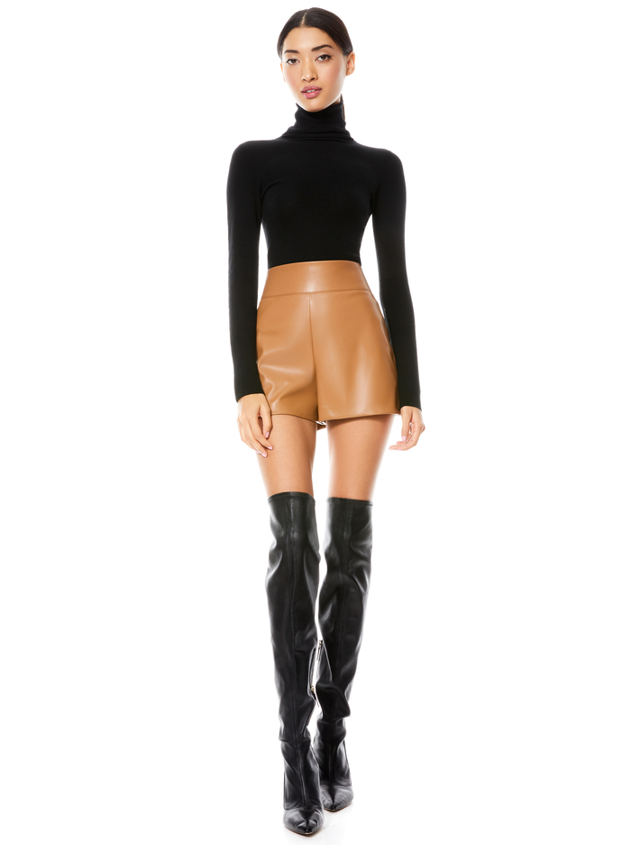 DONALD VEGAN LEATHER SHORT - CAMEL image 2 - Alice And Olivia