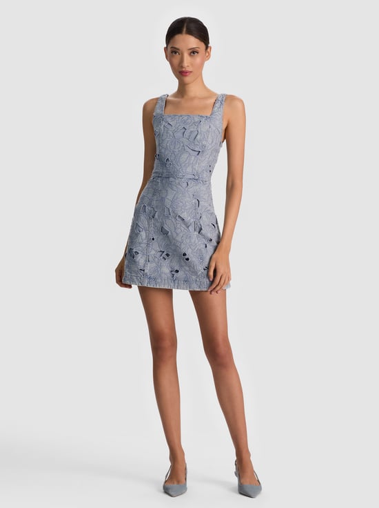ROCKSTAR BLUE-MARYANN LASER-CUT DENIM DRESS