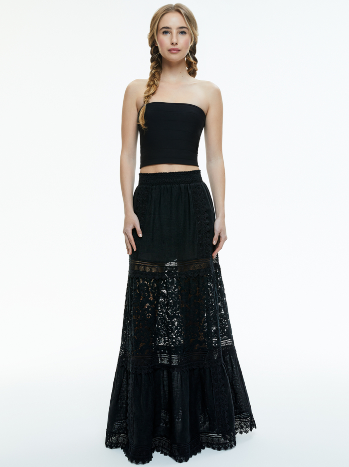 REISE EMBROIDERED TIERED MAXI SKIRT - BLACK image 1 - Alice And Olivia