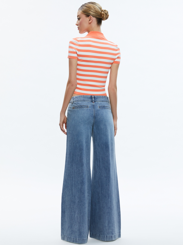MARTHA STRIPED POLO - CORAL/SOFT WHITE image 2 - Alice And Olivia