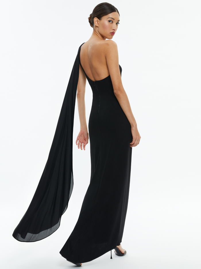 ANJA ONE SHOULDER DRAPED MAXI DRESS - BLACK image 2 - Alice And Olivia
