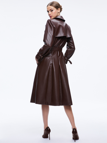 TOFFEE-ELICIA VEGAN LEATHER TRENCH COAT