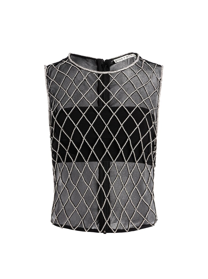 AMAL EMBELLISHED TANK WITH BANDEAU - BLACK/CLEAR image 5 - Alice And Olivia