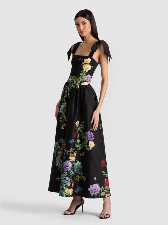 VENUS FLORAL-ORIANA DROP WAIST MIDI DRESS