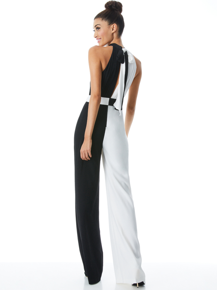 THELMA HALTERNECK JUMPSUIT - BLACK/OFF WHITE image 1 - Alice And Olivia