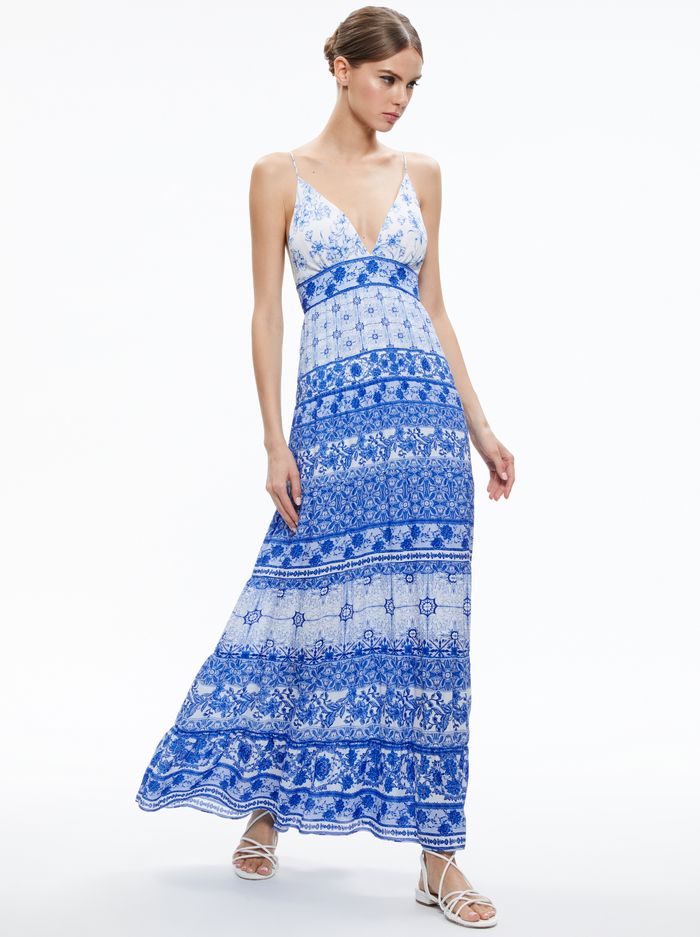 KAROLINA TIE BACK MAXI DRESS - GREEK TILE - Alice And Olivia