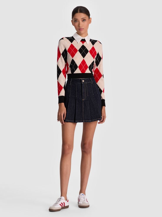 DARK RINSE-SUZIE DENIM PLEATED MINI SKIRT